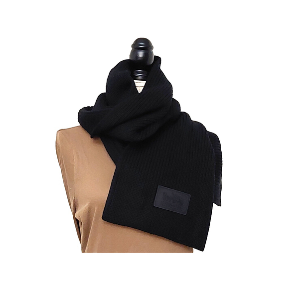 Coach Chunky Patch Long Wool Knit Scarf Black Fall Winter NWT - Picture 5 of 16